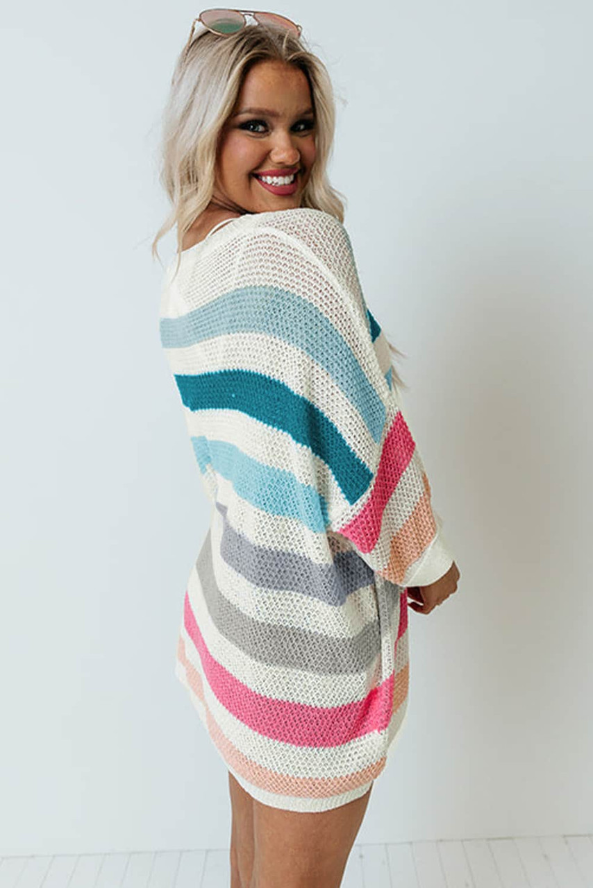 Multicolor Striped Knit Top with Chest Pocket