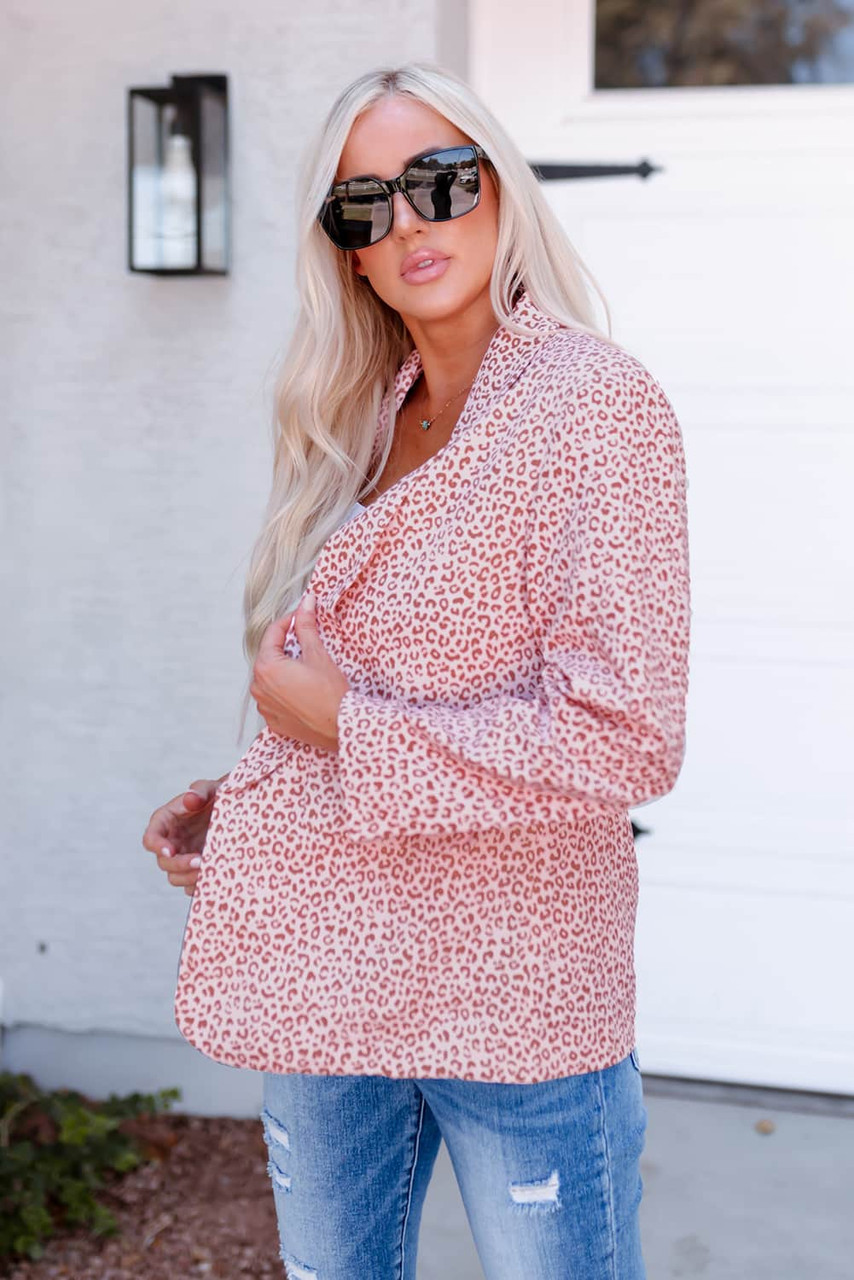 Pink 3/4 Sleeve Leopard Blazer