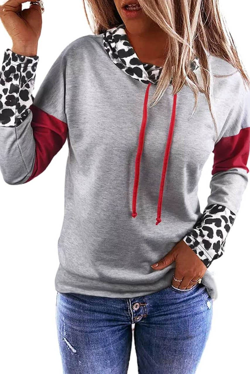 Gray Cowl Neck Drop Shoulder Splicing Sleeves Sweatshirt