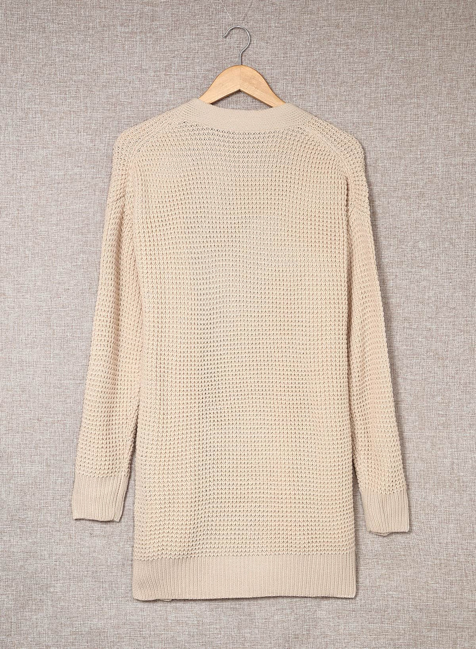 Apricot Pocketed Waffle Knit Open Front Cardigan