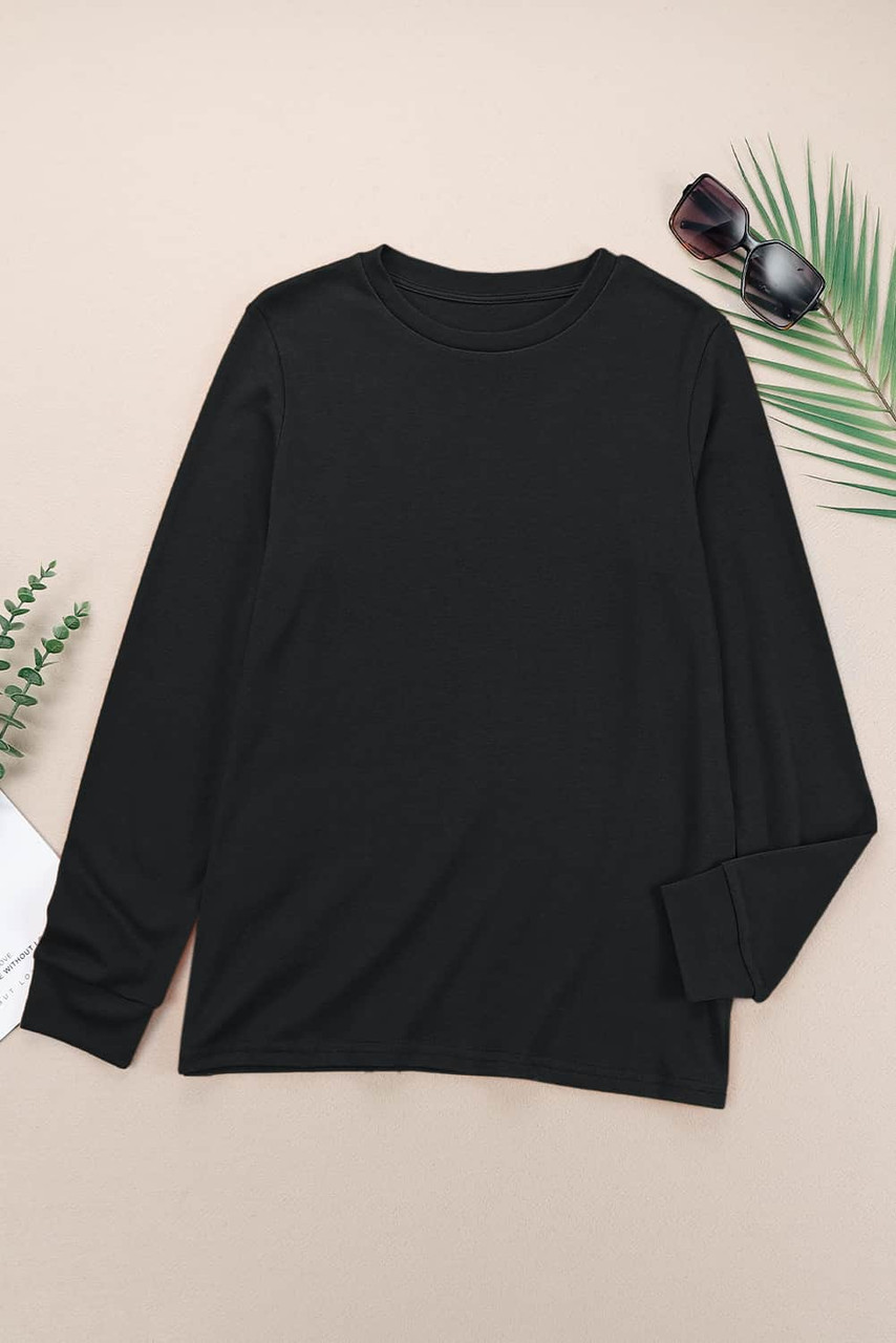 Black Plain Crew Neck Long Sleeve Top