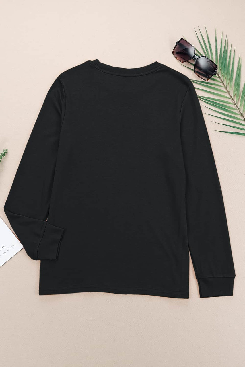 Black Plain Crew Neck Long Sleeve Top