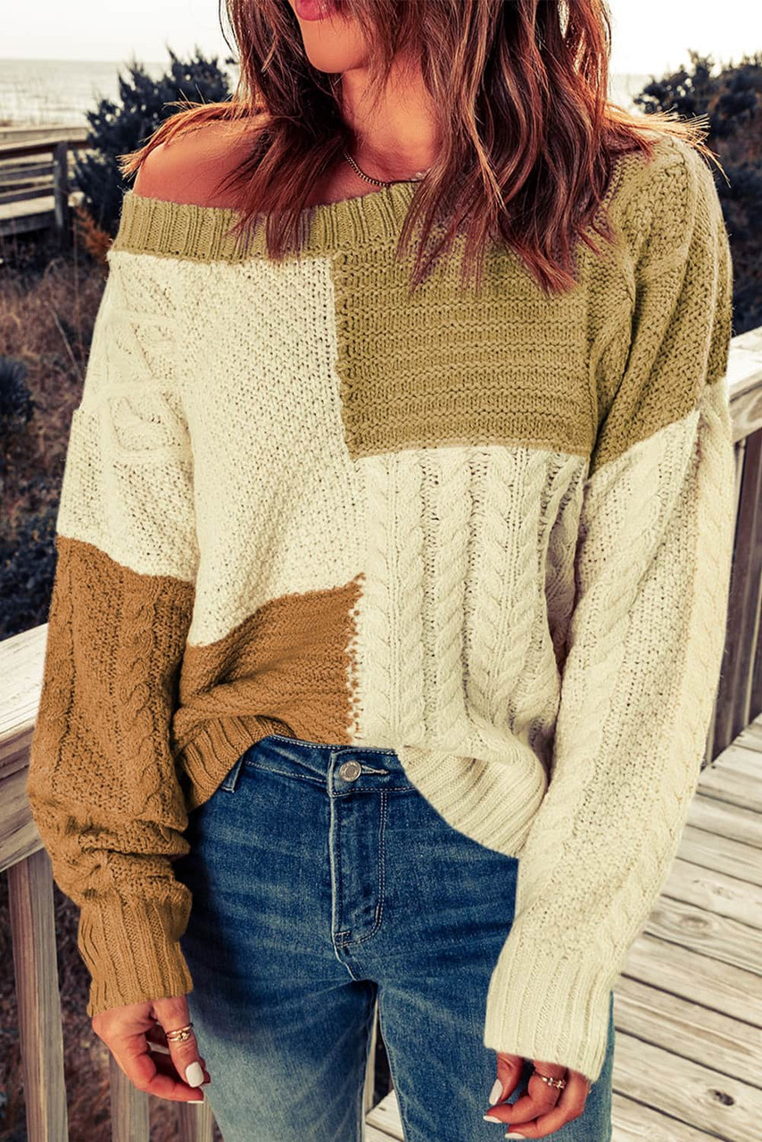 Multicolor Crew Neck Contrast Color Block Sweater