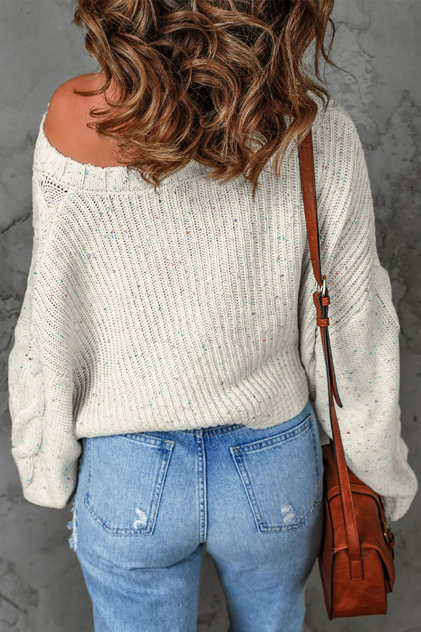 White Multicolor Pilling Detail Pullover Sweater