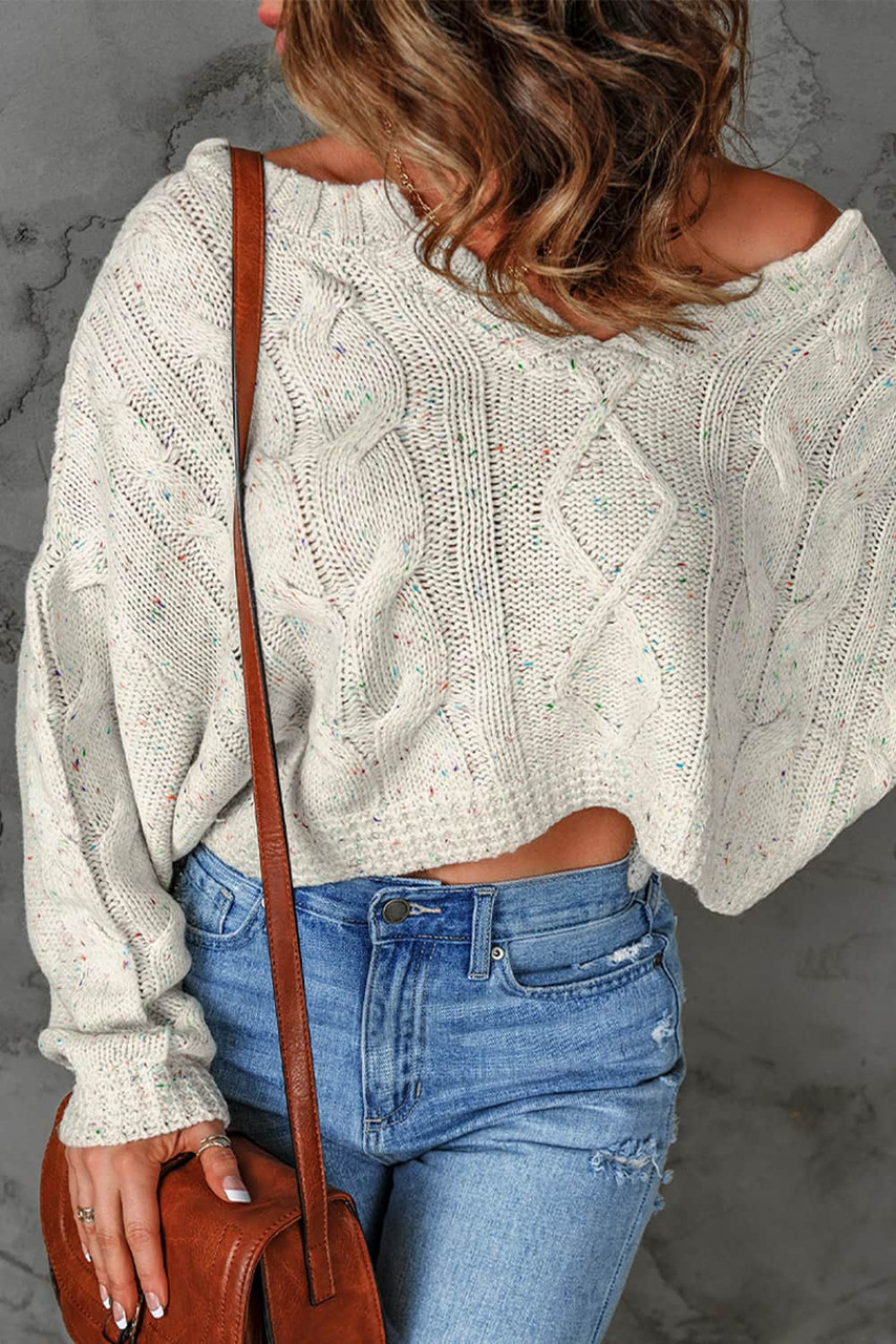 White Multicolor Pilling Detail Pullover Sweater