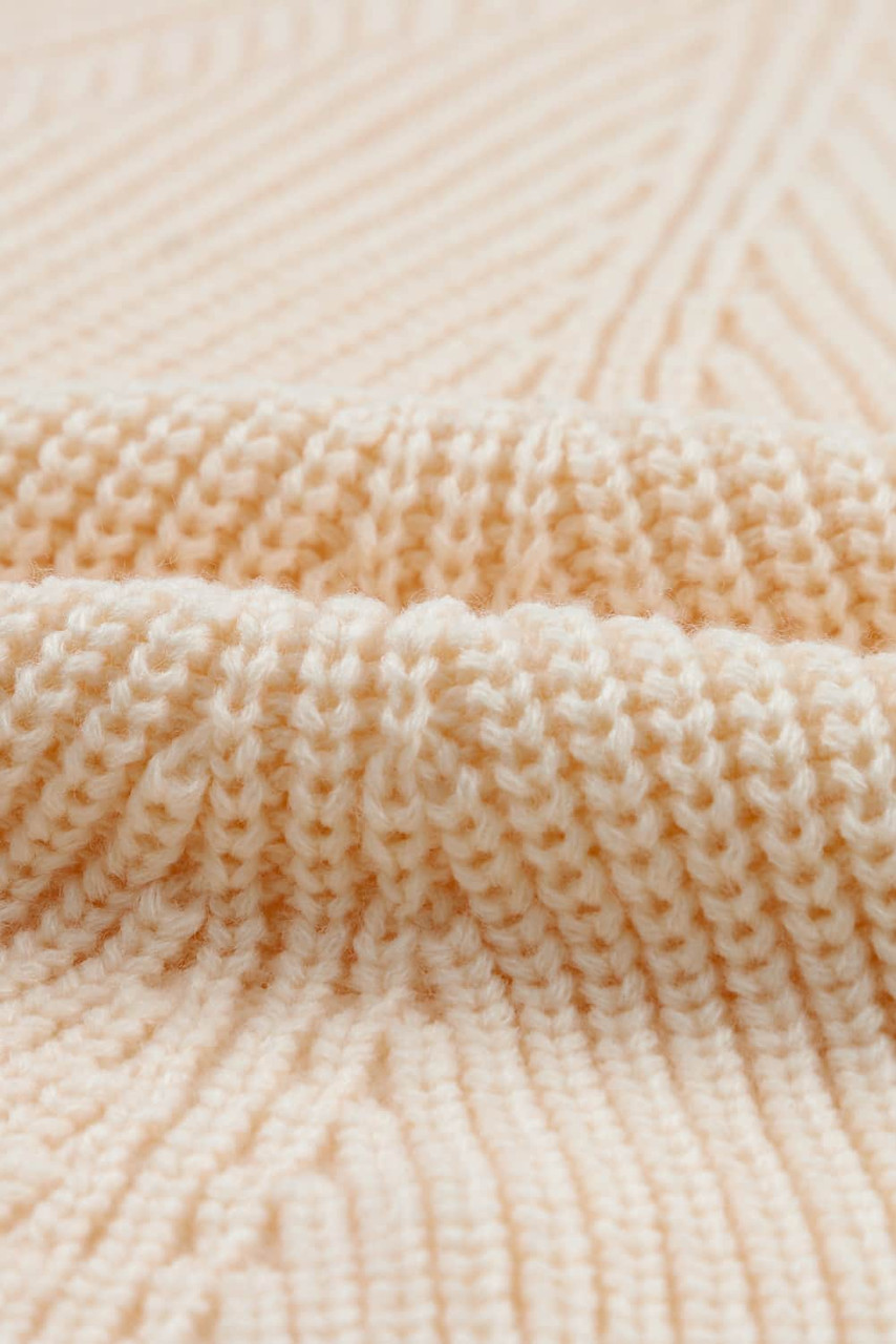 Beige Hollow-out Puffy Sleeve Knit Sweater