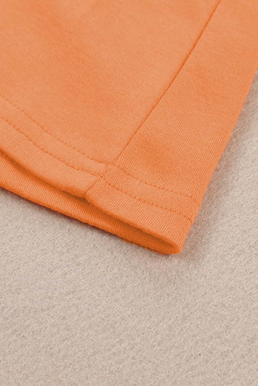 Orange Plain Crew Neck Long Sleeve Top