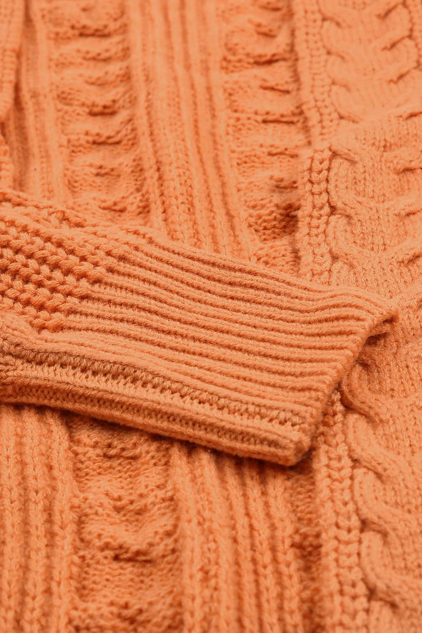 Orange Chunky Knit Open Front Cardigan