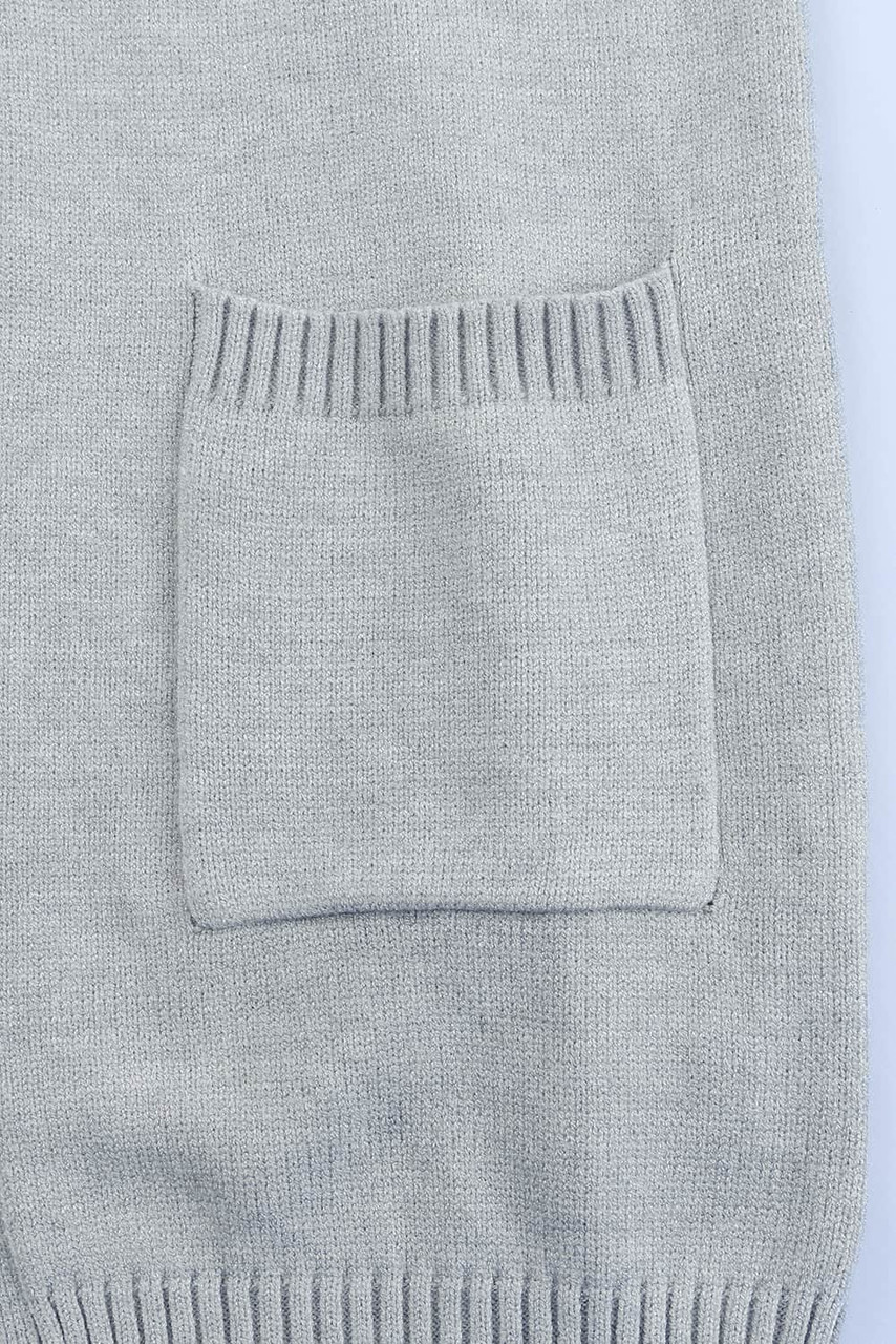 Gray Colorblock Pocketed Cardigan with Ribbed Trim