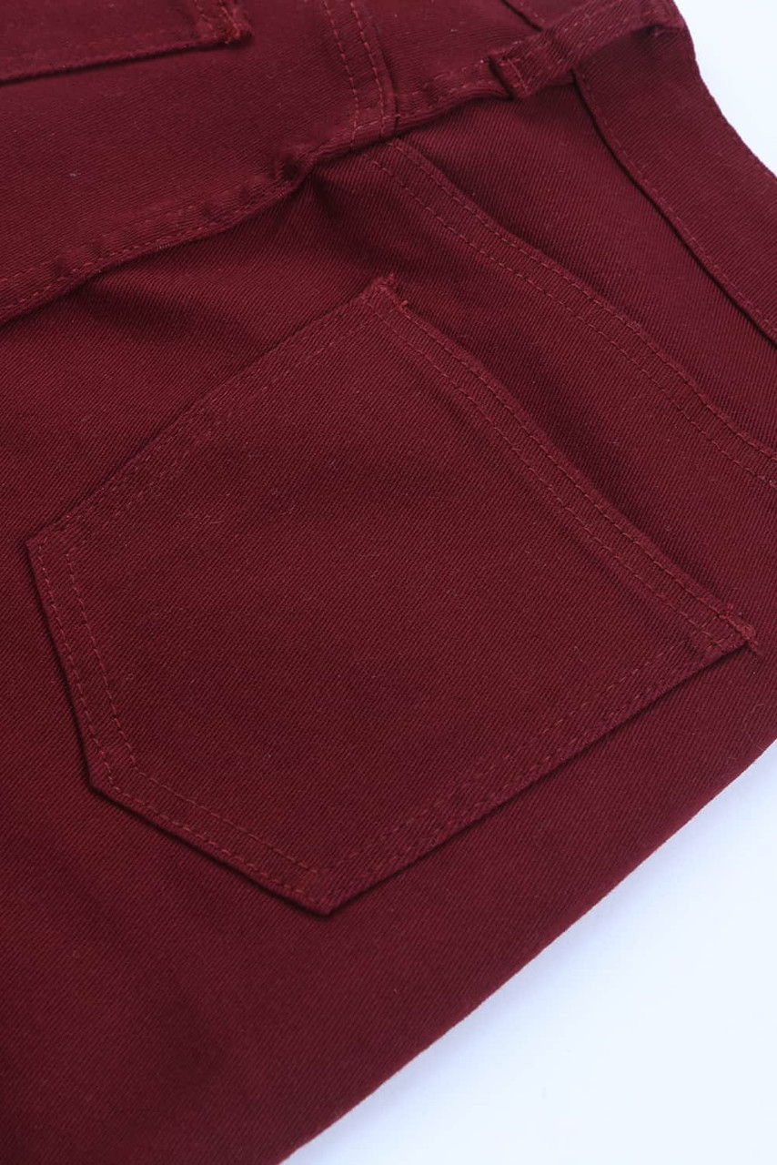 Burgundy High Waist Flare Jeans with Pockets