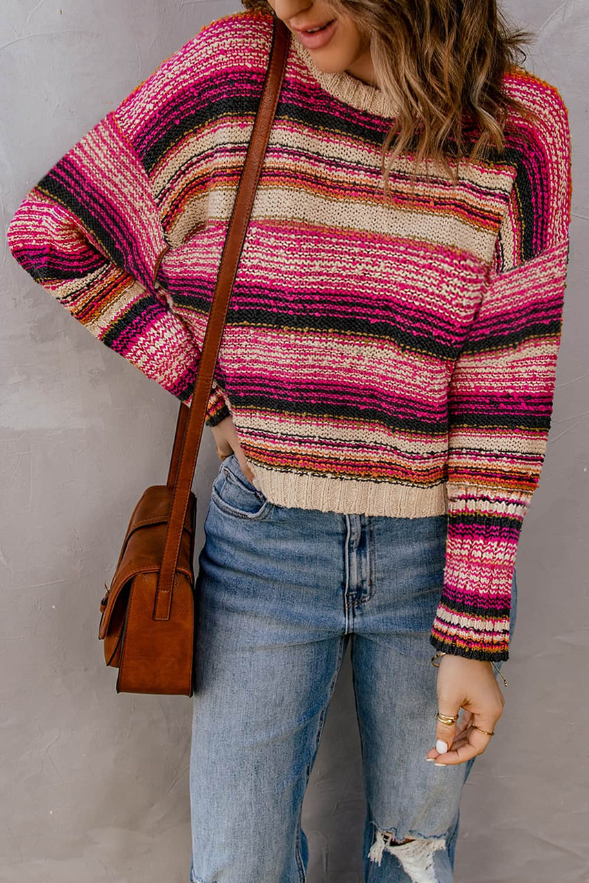 Striped Colorblock Drop Shoulder Knit Sweater