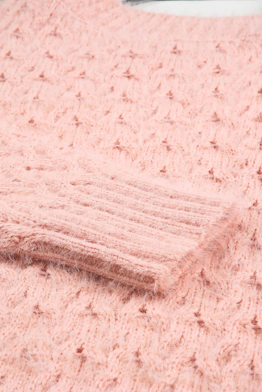 Pink  Asymmetric Cut Out Cold Shoulder Eyelash Sweater