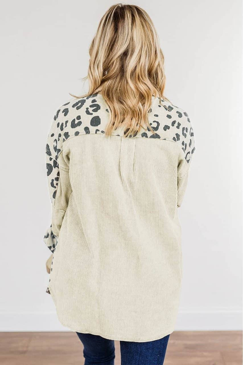 Apricot Leopard Print Detail Pocketed Corduroy Jacket Apricot Leopard Print Detail Pocketed Corduroy Jacket