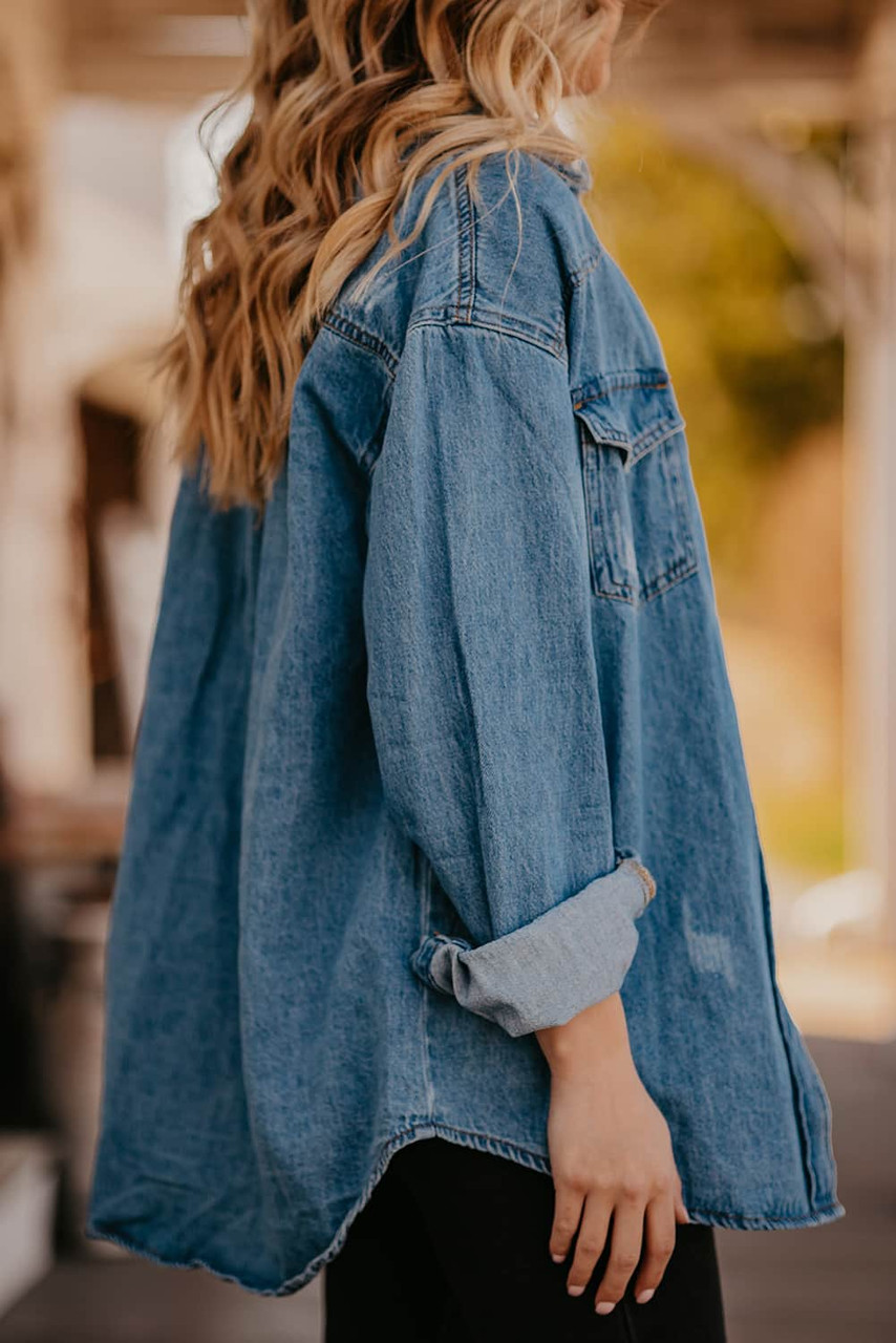 Chest Pockets Long Sleeve Denim Shirt Jacket