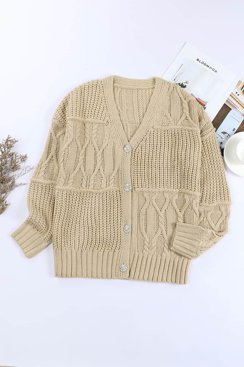 Apricot Buttons Front Patterned Texture Knit Cardigan