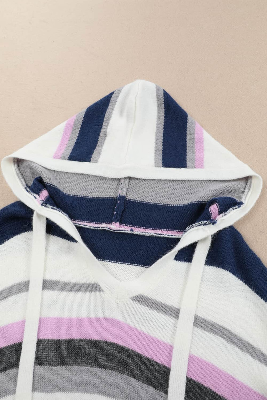 Plus Size Striped Hooded Knit Sweater