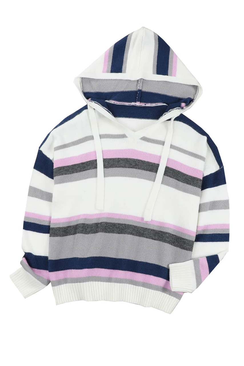 Plus Size Striped Hooded Knit Sweater