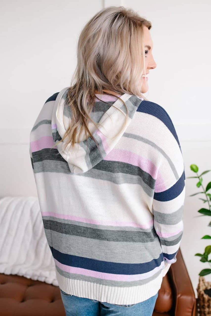 Plus Size Striped Hooded Knit Sweater Plus Size Striped Hooded Knit Sweater