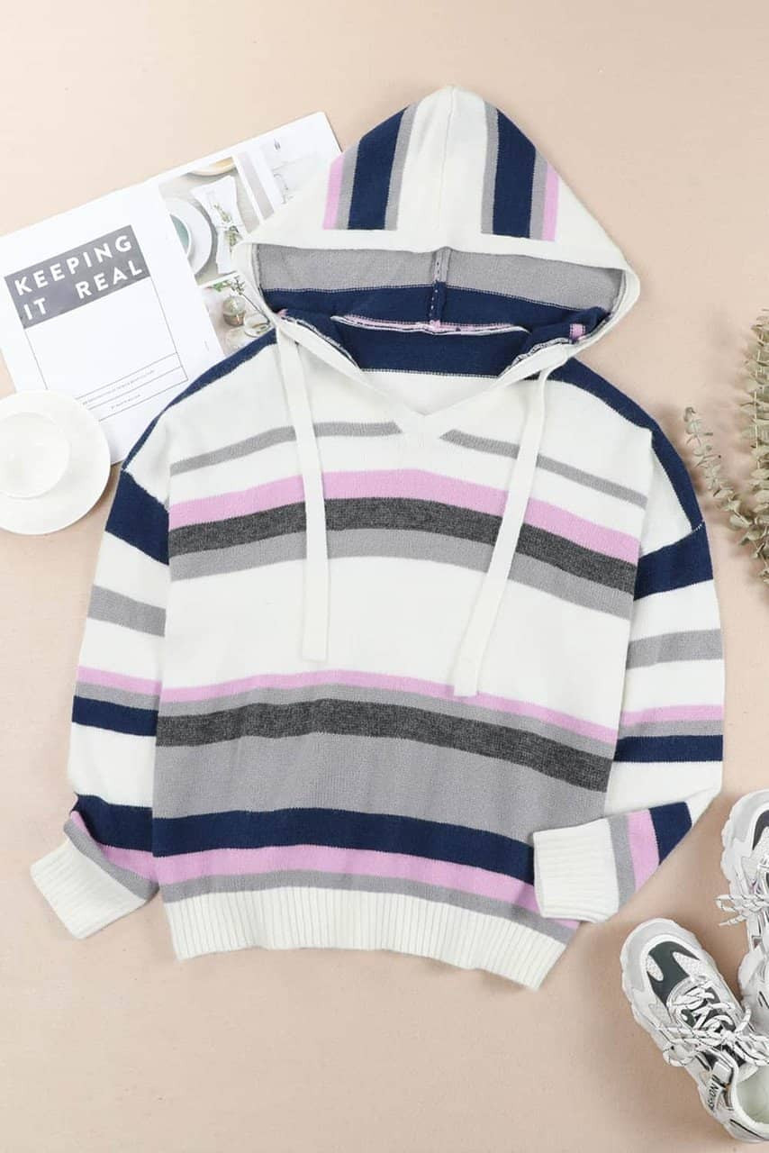 Plus Size Striped Hooded Knit Sweater Plus Size Striped Hooded Knit Sweater
