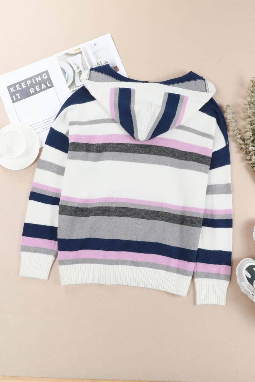 Plus Size Striped Hooded Knit Sweater Plus Size Striped Hooded Knit Sweater