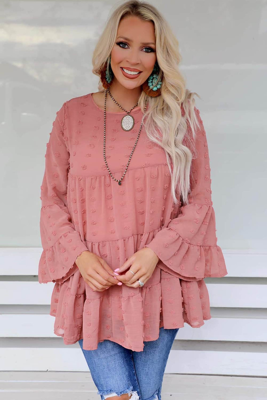 Pink Swiss Dot Ruffled Babydoll Blouse Pink Swiss Dot Ruffled Babydoll Blouse