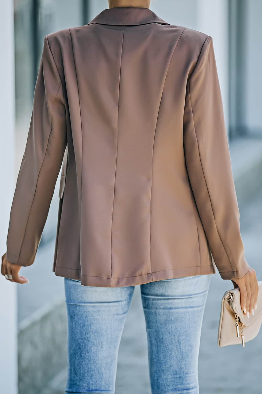 Brown Lapel Neckline Double Breasted Pocketed Blazer Brown Lapel Neckline Double Breasted Pocketed Blazer