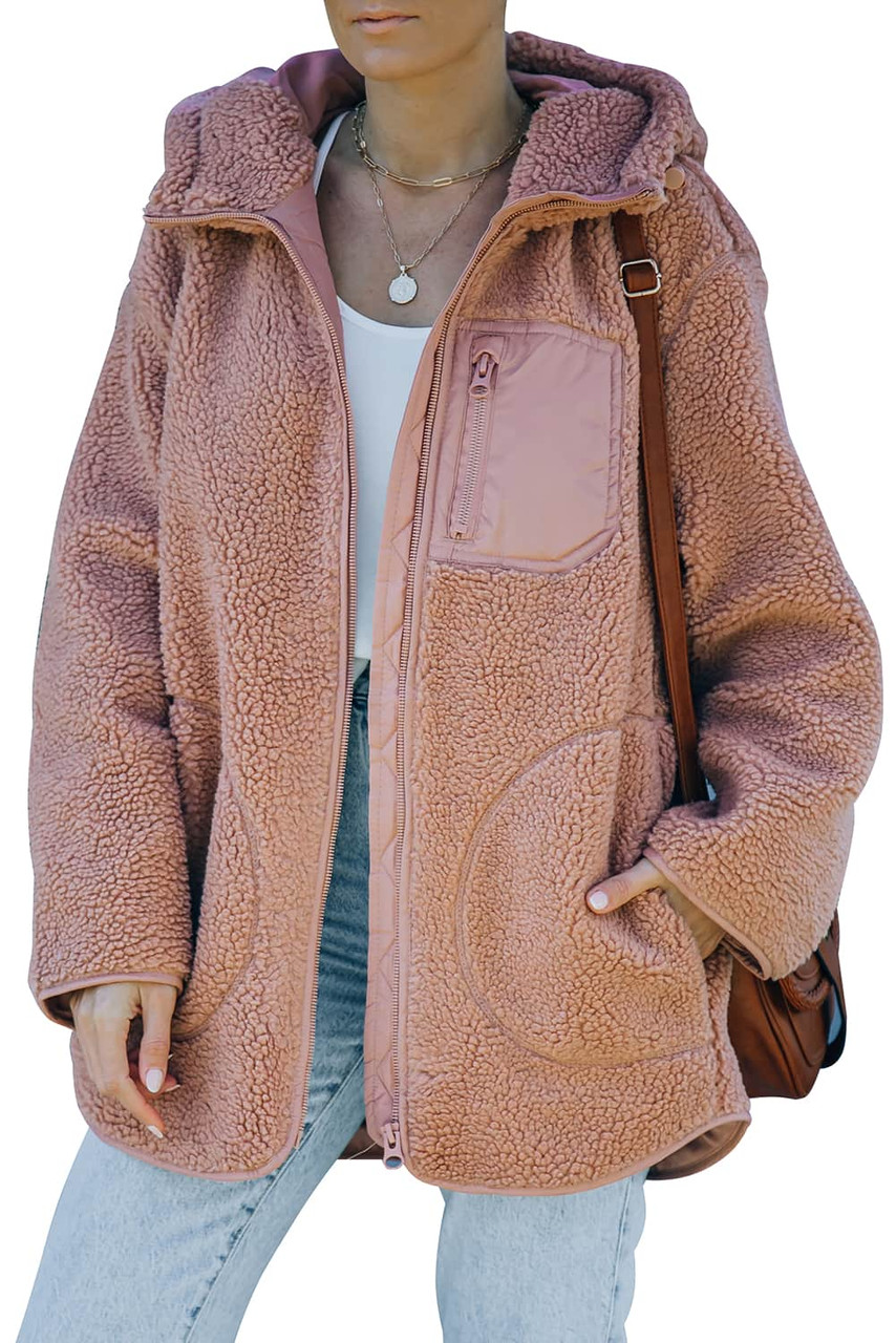 Pink Sherpa Zip Hooded Teddy Jacket