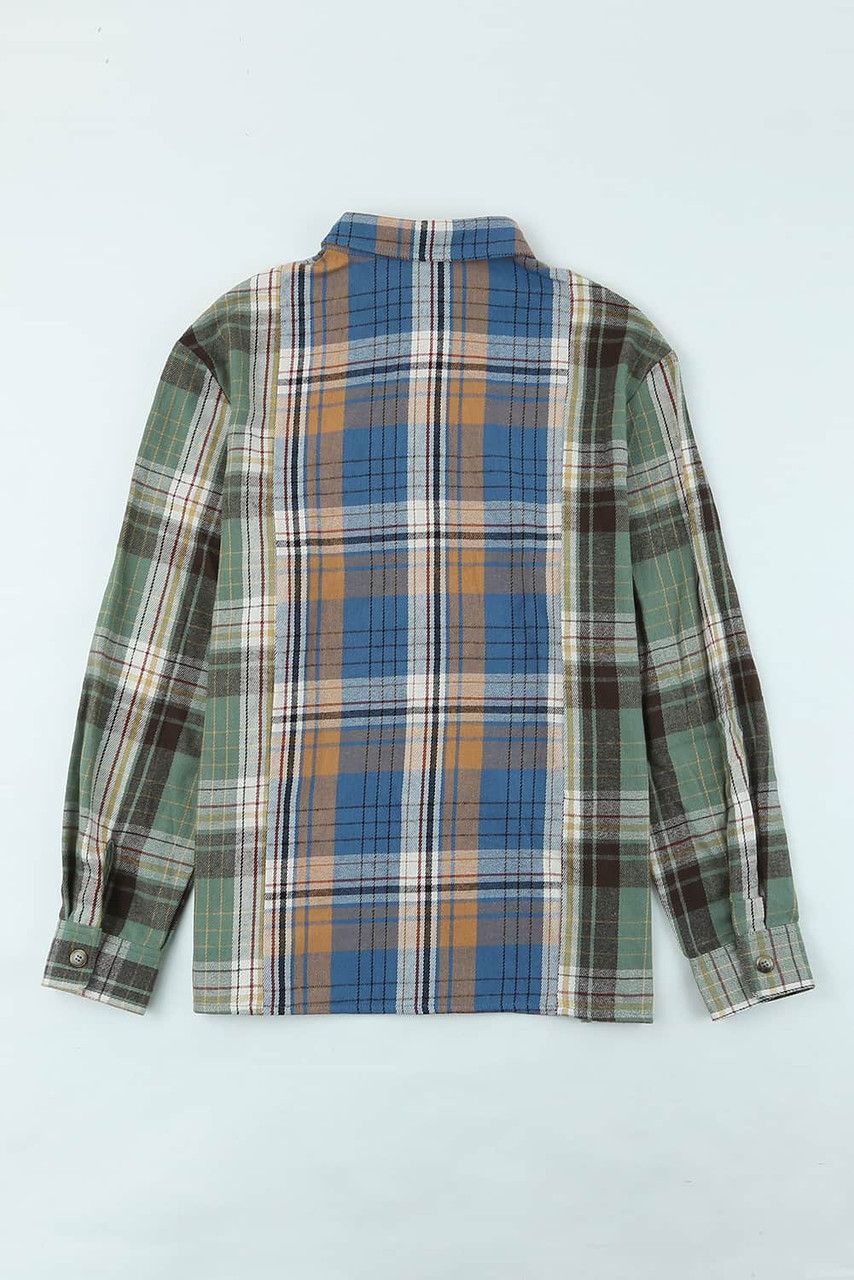 Green Chest Pockets Button Up Plaid Shacket