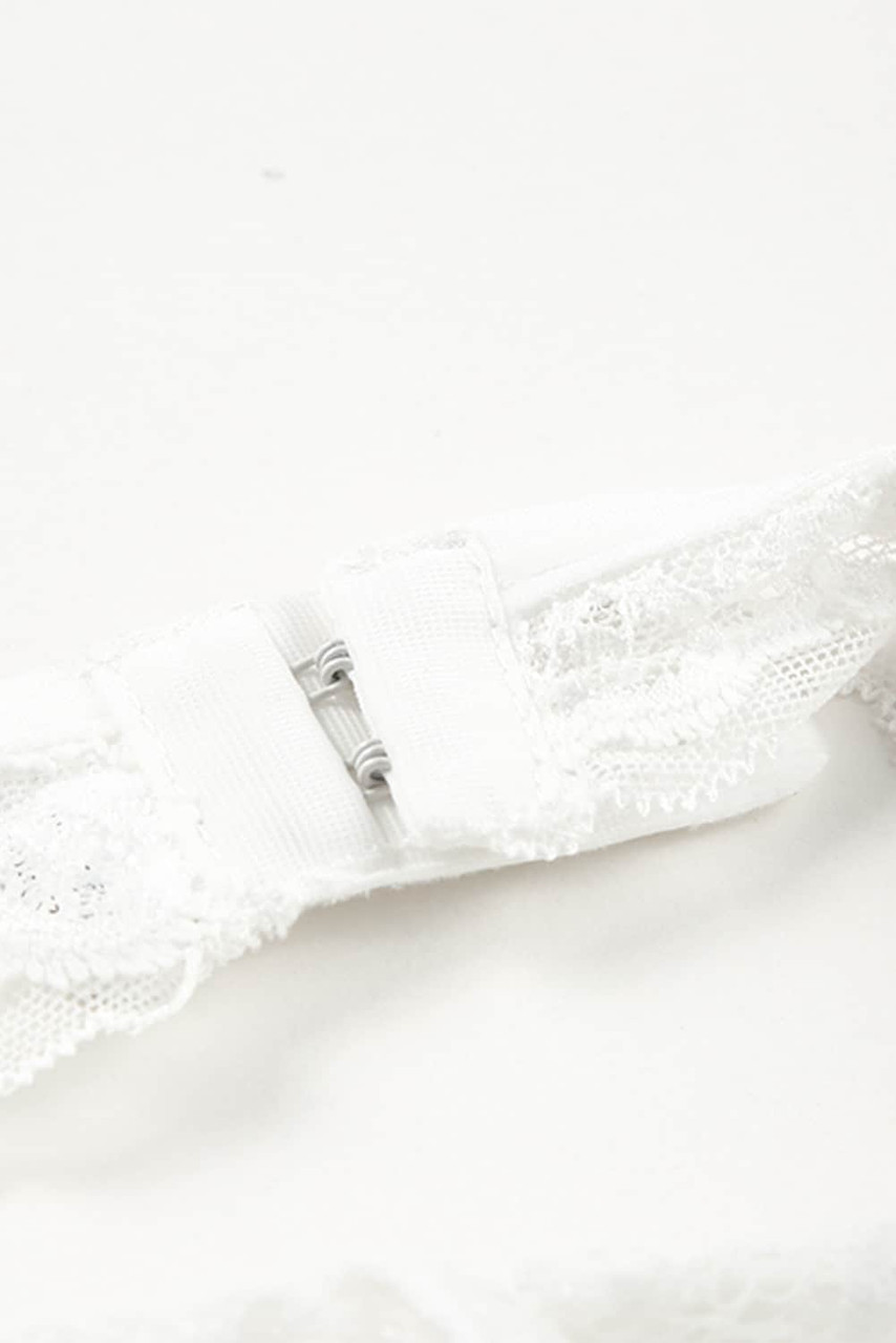 White Lace High Neck O Ring Detail Dotty Mesh Teddy