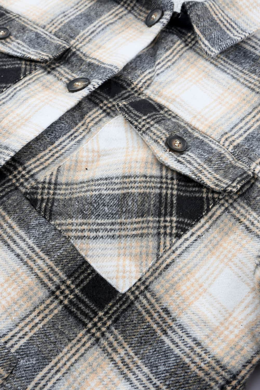 Black Vintage Plaid Fleece Lining Jacket