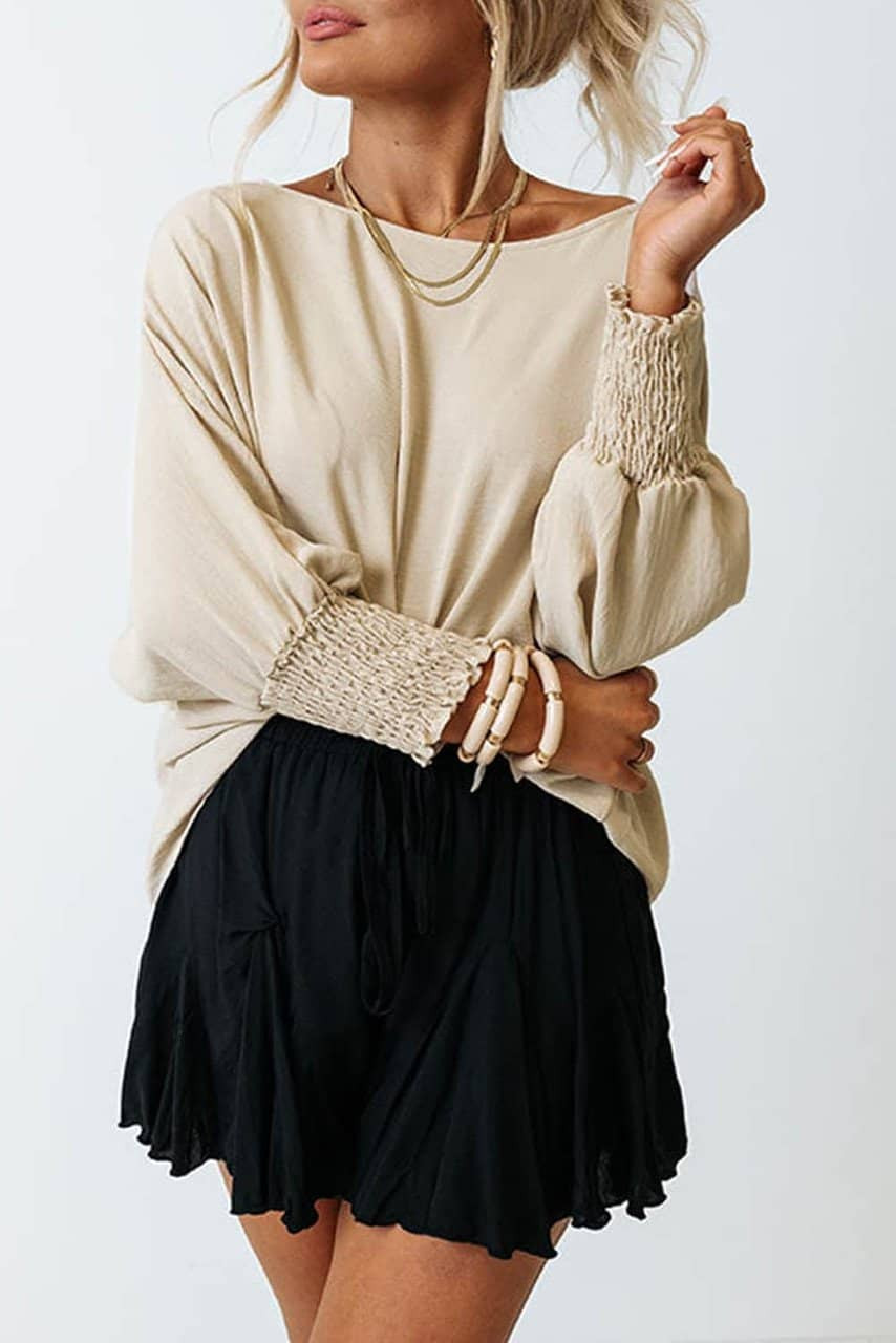 Apricot Smocked Wrist Shift Top Apricot Smocked Wrist Shift Top