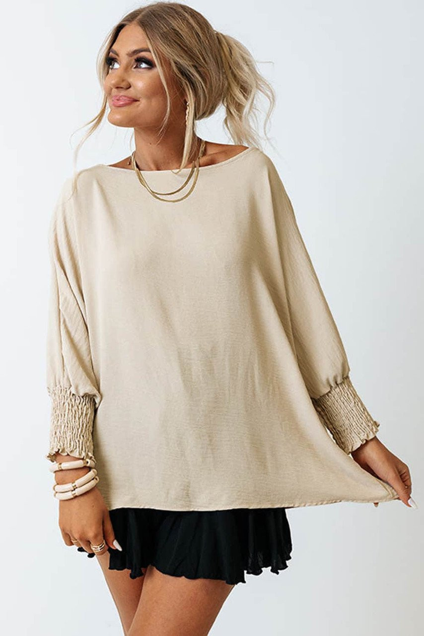 Apricot Smocked Wrist Shift Top Apricot Smocked Wrist Shift Top
