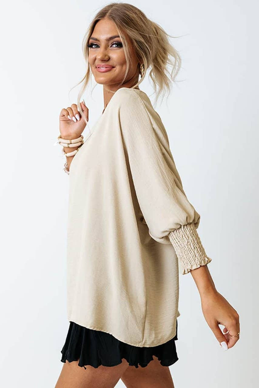 Apricot Smocked Wrist Shift Top Apricot Smocked Wrist Shift Top
