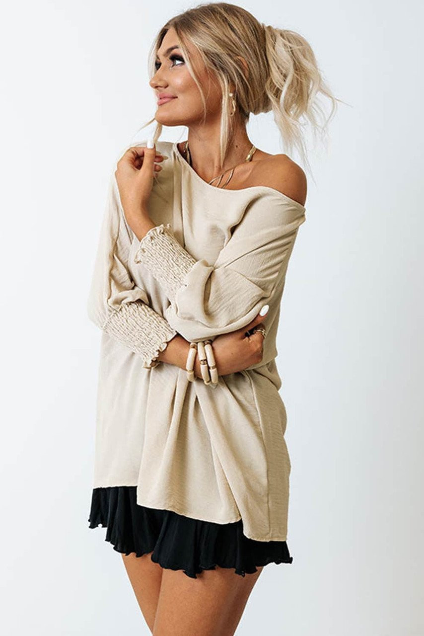 Apricot Smocked Wrist Shift Top Apricot Smocked Wrist Shift Top