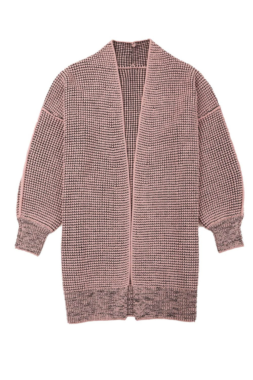 Pink Plaid Knitted Long Open Front Cardigan