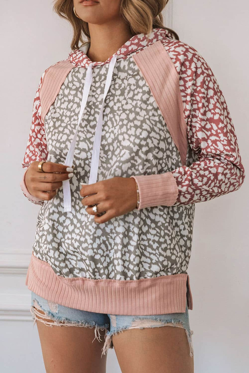 Pink Leopard Long Sleeve Hooded Sweatshirt