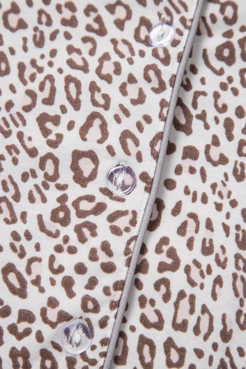 White Leopard Print Long Sleeve and Pants Pajamas Set White Leopard Print Long Sleeve and Pants Pajamas Set