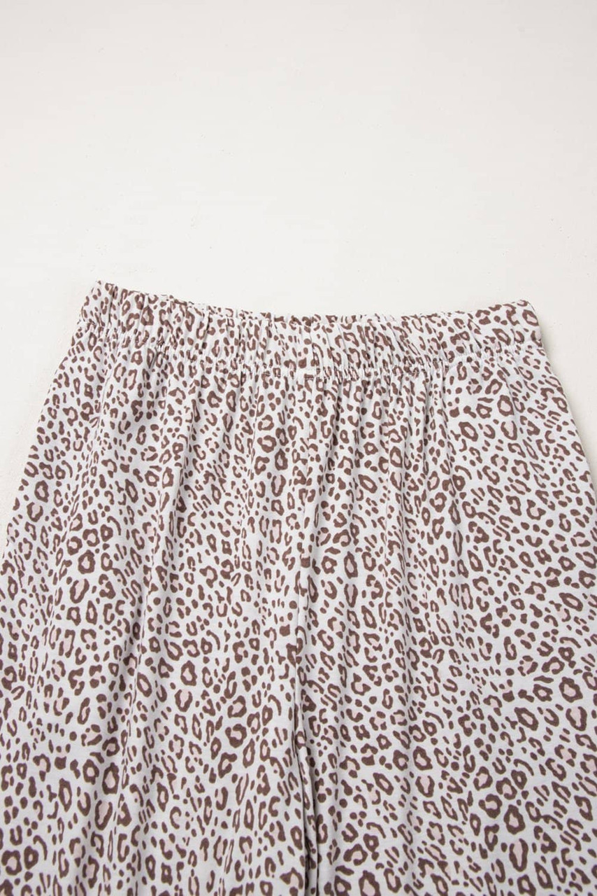 White Leopard Print Long Sleeve and Pants Pajamas Set White Leopard Print Long Sleeve and Pants Pajamas Set