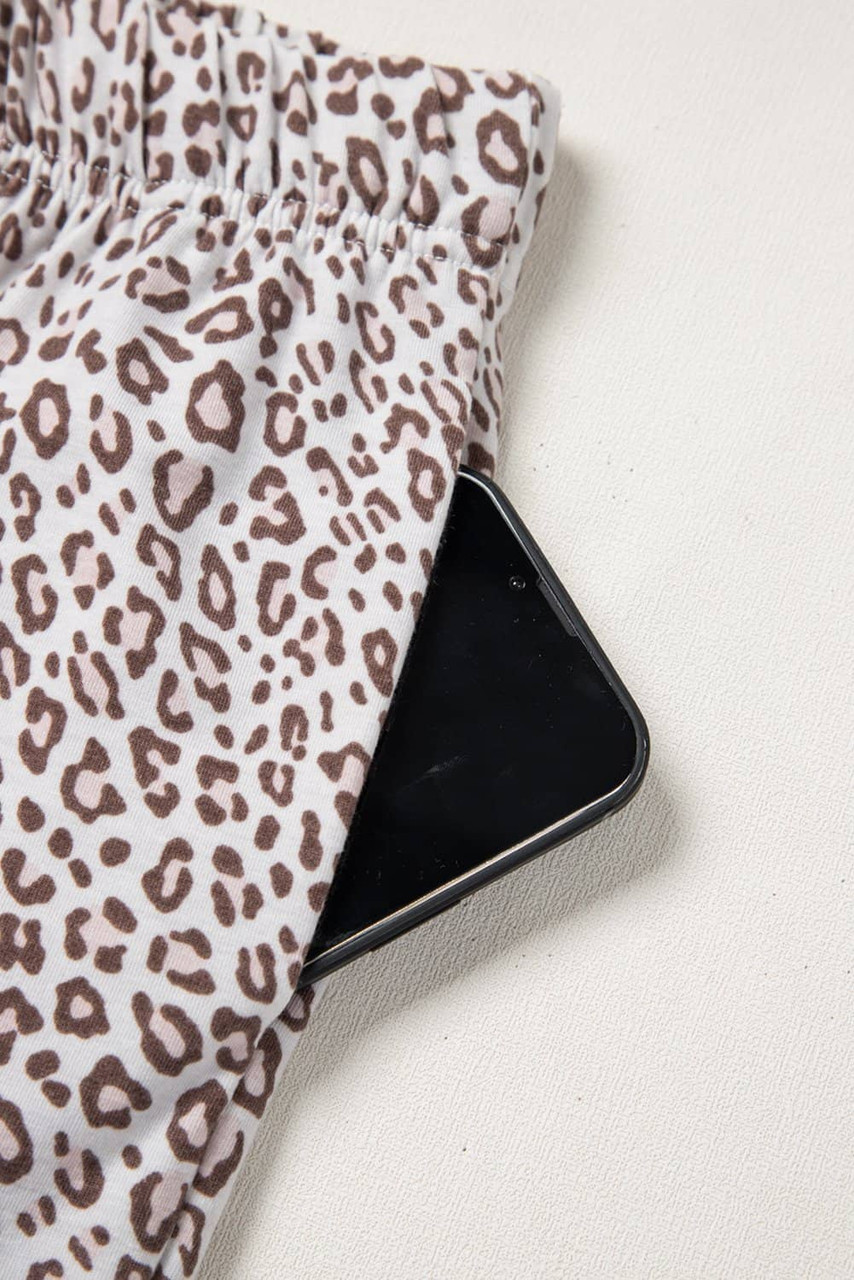 White Leopard Print Long Sleeve and Pants Pajamas Set White Leopard Print Long Sleeve and Pants Pajamas Set