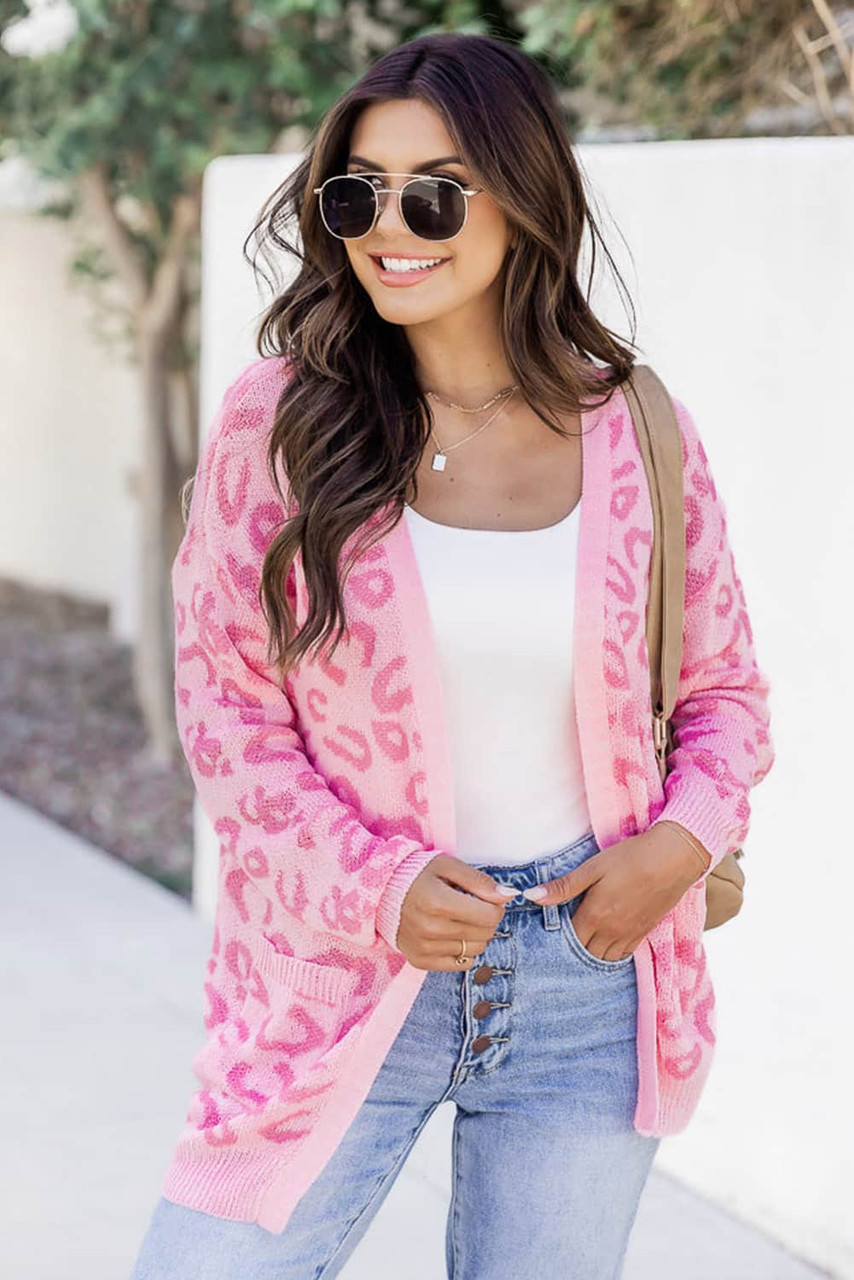 "B" LEOPARD CARDIGAN PINK