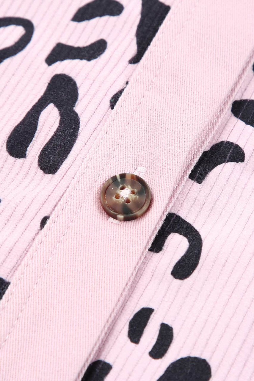 Pink Collared Neckline Flap Pockets Leopard Corduroy Jacket Pink Collared Neckline Flap Pockets Leopard Corduroy Jacket