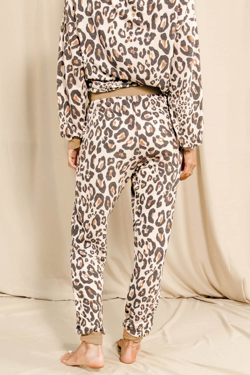 Leopard Print Long Sleeve Top and Drawstring Pants Loungewear