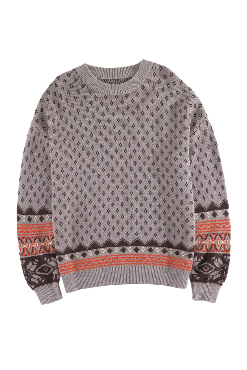 Crew Neck Printed Pullover Sweater