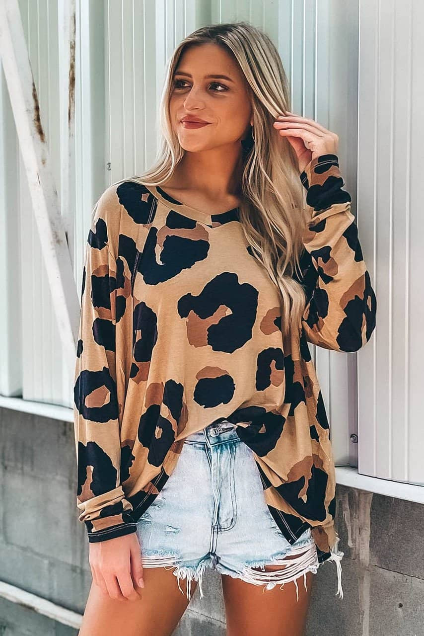Leopard Print Long Sleeve Loose Top Leopard Print Long Sleeve Loose Top
