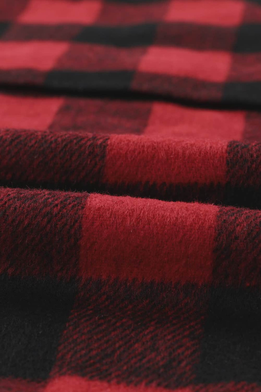 Red Buffalo Plaid Zipped Front Pocketed Hoodie