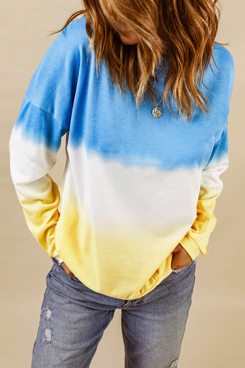Blue Color Block Tie Dye Pullover Sweatshirt