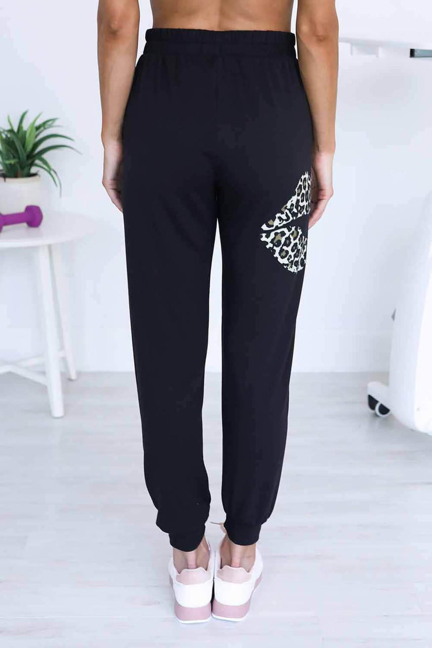 Black Leopard Lips Pattern Drawstring Waist Joggers