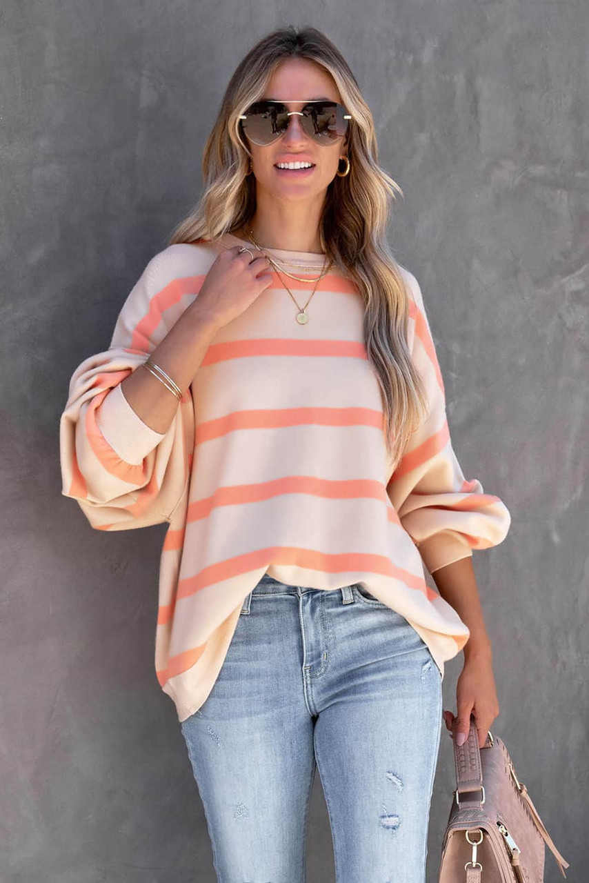 Stripe Striped Drop Shoulder Pullover Sweatshirt