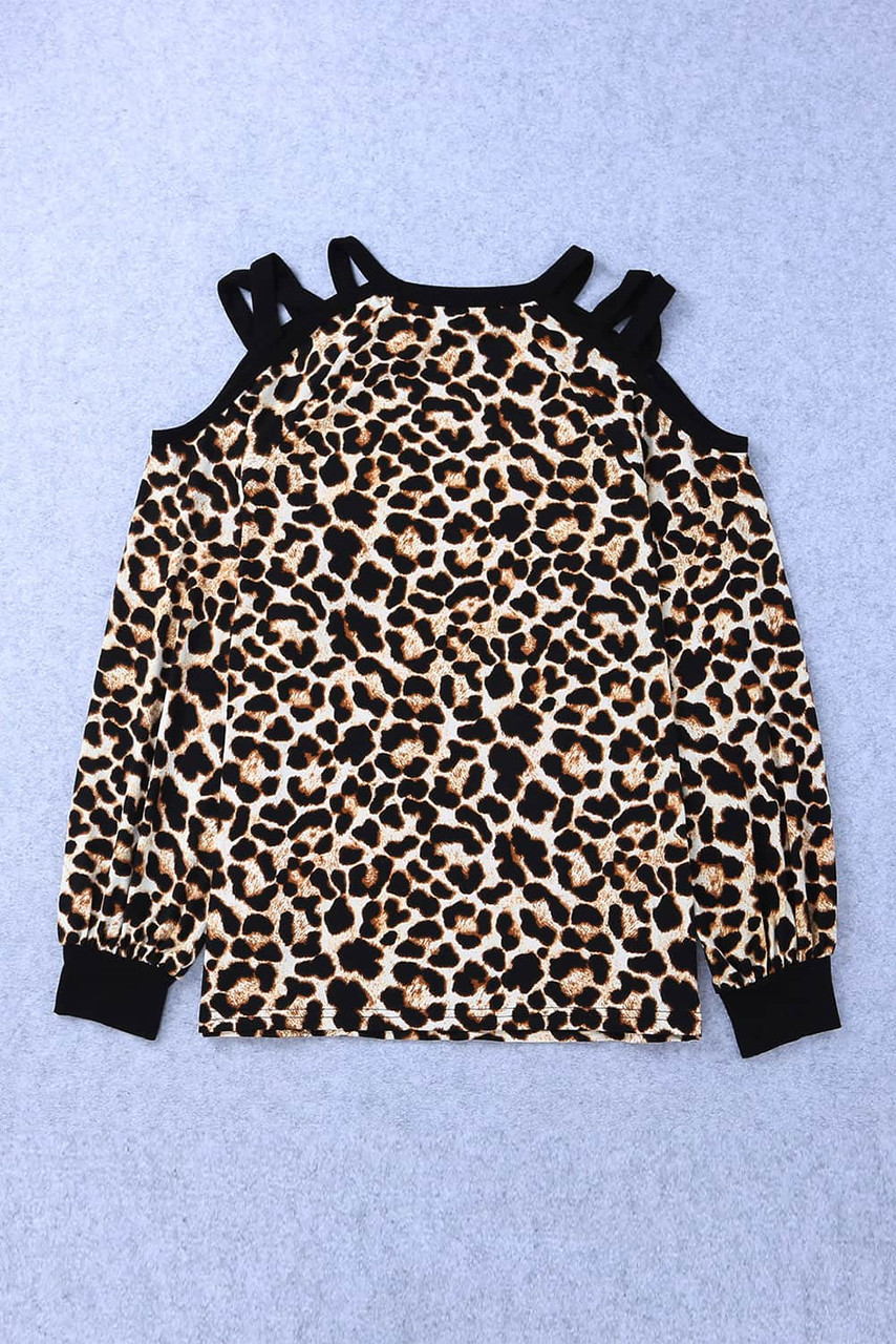 Criss Cross Cold Shoulder Leopard Top