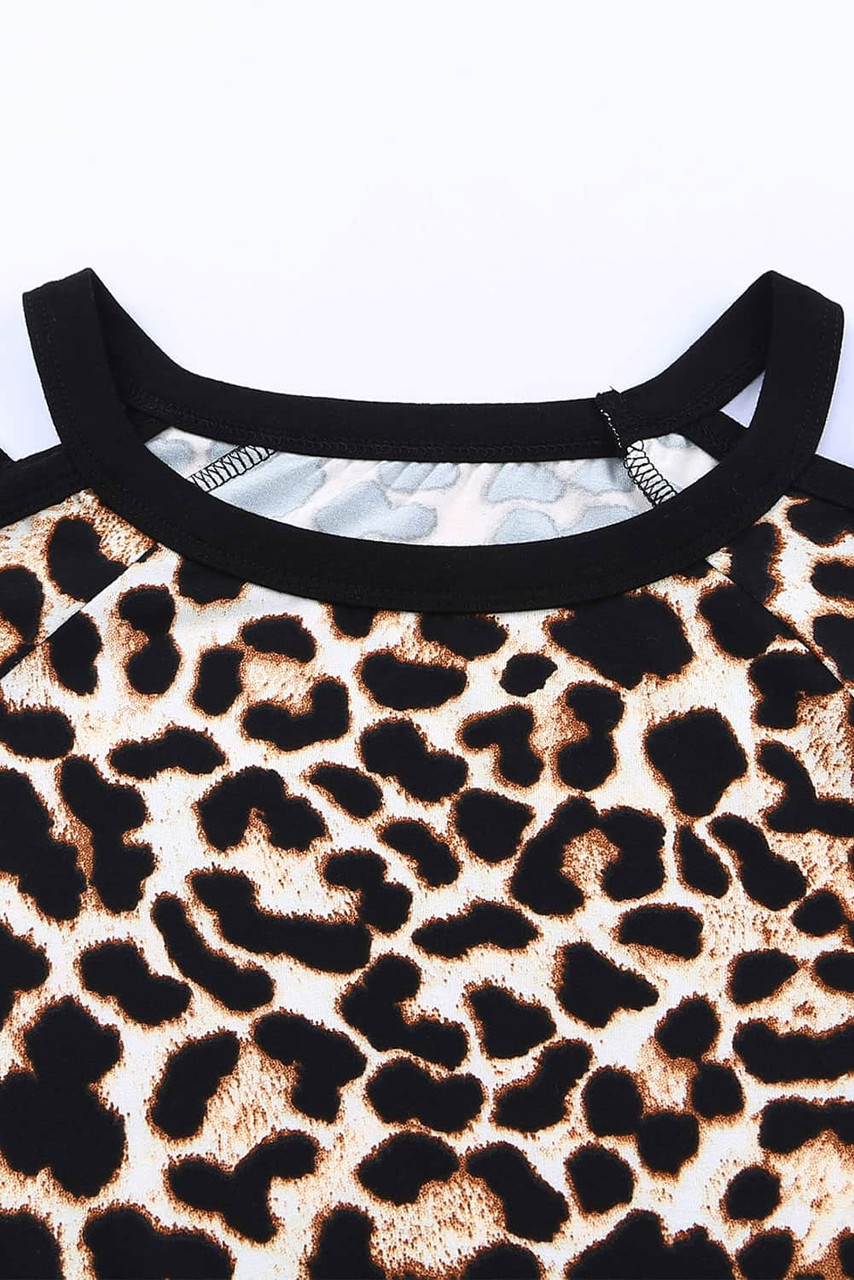 Criss Cross Cold Shoulder Leopard Top